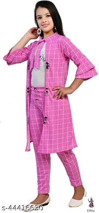 Catalog Name:*Cutiepie Stylish Girls Clothing Set*Sleeve Length: Three-Quarter SleevesTop Pattern: CheckedBottom Pattern: AppliqueMultipack: SingleAdd-Ons: Waistcoat - 11-12