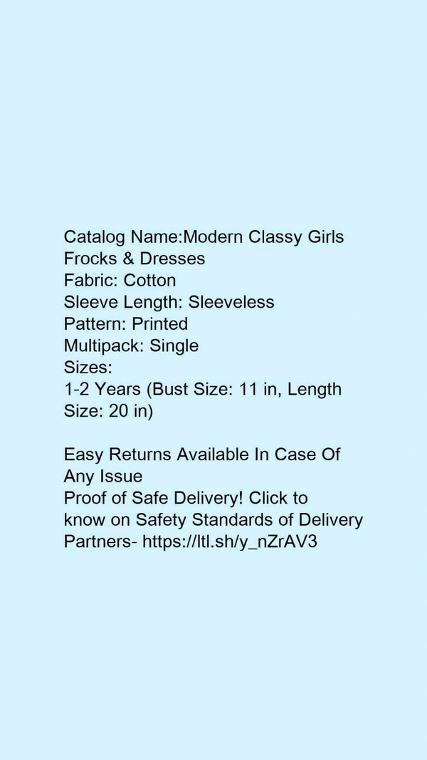Catalog Name:*Modern Classy Girls Frocks & Dresses*Fabric: CrepeSleeve Length: SleevelessPattern: PrintedMultipack: Single - 1-2 Years