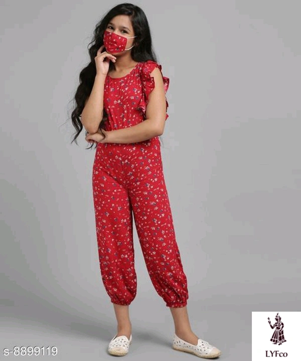 Catalog Name:*Trendy Girls Dungarees & Jumpsuits*Fabric: Cotton BlendSleeve Length: Short SleevesPattern: PrintedMultipack: 1 - 9-10 Years
