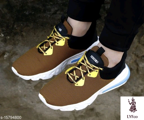 Catalog Name:*Latest Trendy Men Sports Shoes*Material: TextileSole Material: EVAFastening & Back Detail: Lace-UpPattern: StripedMultipack: 1 - 10