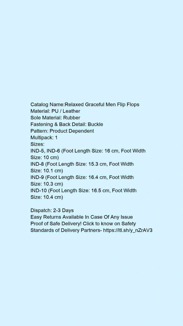 Catalog Name:*Relaxed Graceful Men Flip Flops*Material: PU / LeatherSole Material: RubberFastening & Back Detail: BucklePattern: Product DependentMultipack: 1 - 5