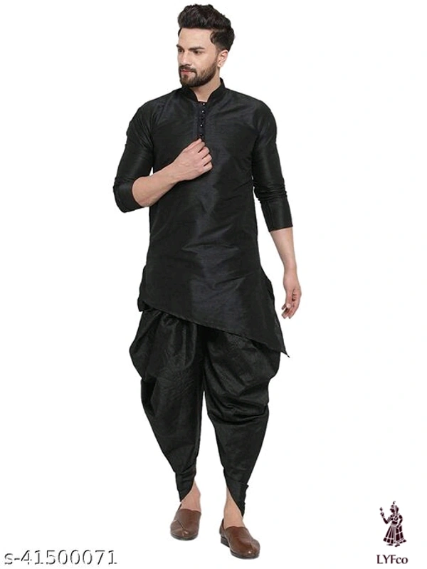 Catalog Name:*Classy Men Kurta Sets*Top Fabric: Silk BlendBottom Fabric: Silk BlendScarf Fabric: Silk BlendSleeve Length: Long SleevesBottom Type: DhotiStitch Type: StitchedPattern: Solid - L