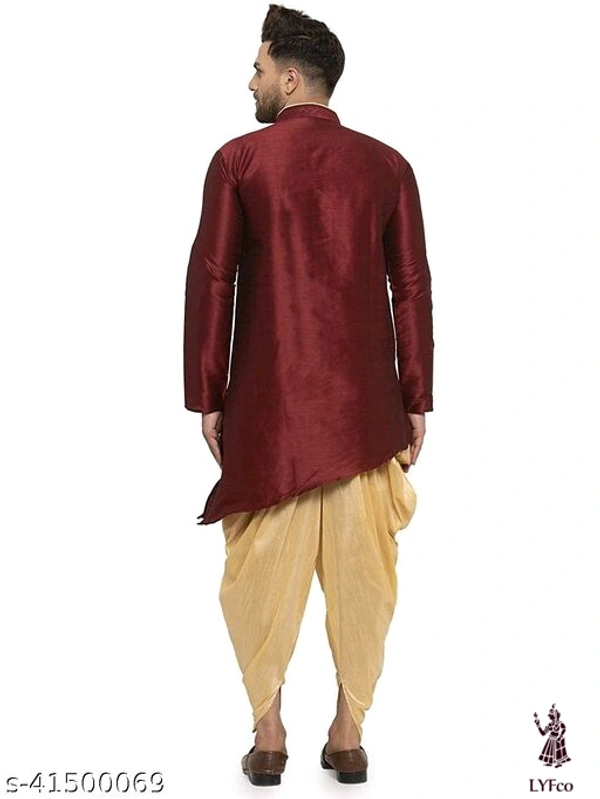 Catalog Name:*Classy Men Kurta Sets*Top Fabric: Silk BlendBottom Fabric: Silk BlendScarf Fabric: Silk BlendSleeve Length: Long SleevesBottom Type: DhotiStitch Type: StitchedPattern: Solid - XL