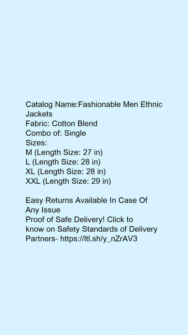 Catalog Name:*Fashionable Men Ethnic Jackets*Fabric: Cotton BlendCombo of: Single - XXL