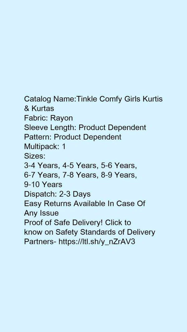 Catalog Name:*Tinkle Comfy Girls Kurtis & Kurtas*Fabric: RayonSleeve Length: Product DependentPattern: Product DependentMultipack: 1 - 9-10 Years