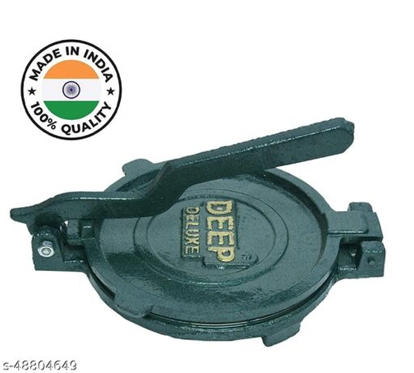 tvAt® DEEP DELUXE Iron CI Casting Puri/chapatti Press Maker (MODEL-MEDIUM) , Green Material: IronProduct Breadth: 20 CmProduct Height: 4 CmProduct Length: 20 CmPack Of: Pack Of 1Chapatti press Pressing machines are ideally Designed to save hour and labour in the kitchen By tvAt® DEEP Roti maker.Country of Origin: India - free size