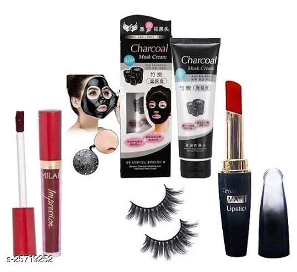 Charcoal Anti-Blackhead Peel Off  face Mask 130g +Milap Maroon Sindoor + Eyelahses +  Seven Seas Red Matte LipstickProduct Name: Charcoal Anti-Blackhead Peel Off  face Mask 130g +Milap Maroon Sindoor + Eyelahses +  Seven Seas Red Matte LipstickBrand: A & YFlavour: UnflavouredMultipack: 4Skin Type: All Skin TypesType: CreamCapacity: 100gmCountry of Origin: India - free size