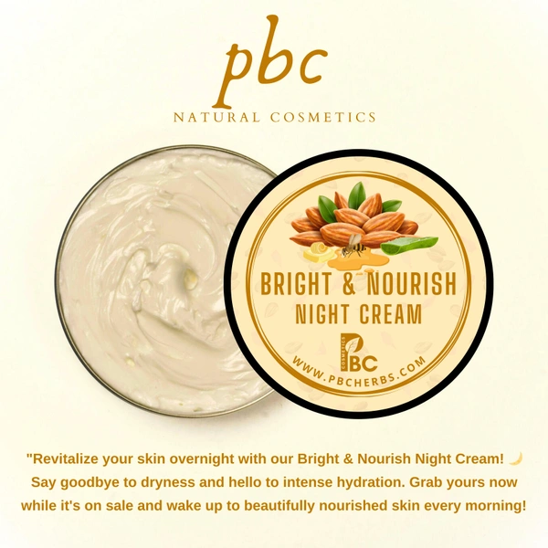 HONET & ALMOND NIGHT CREAM ( BRIGHT & NOIRISH ) - 50g, Daily Night Use, Men & Women ( customized ), Bright Nourish glow Moisture., Dry & Very Dry
