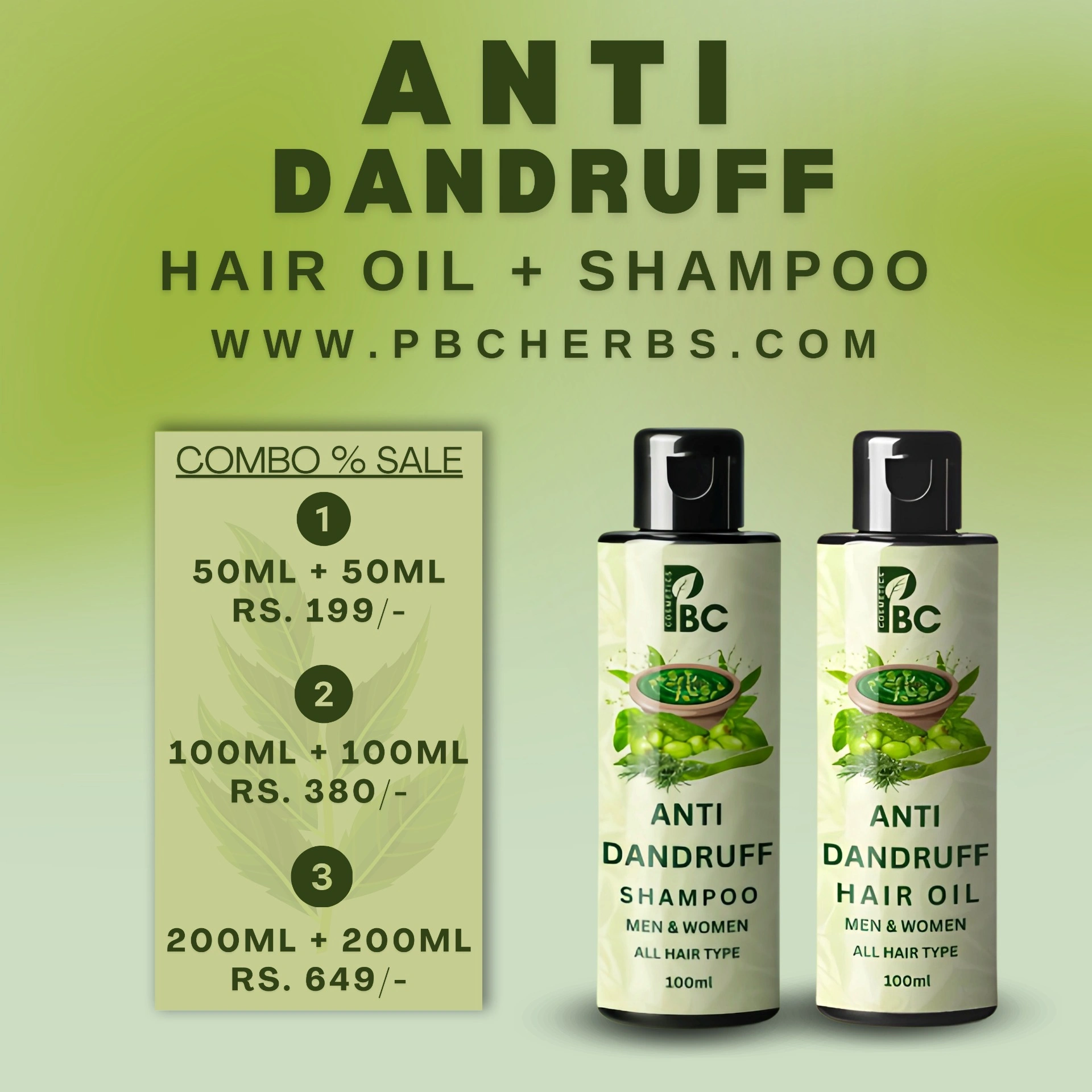 ANTI DANDRUFF KIT ( HAIR OIL + SHAMPOO + HAIRPACK POWDER ) - OIL 50ML + SHAMPOO 50ML, ALL HAIR TYPE