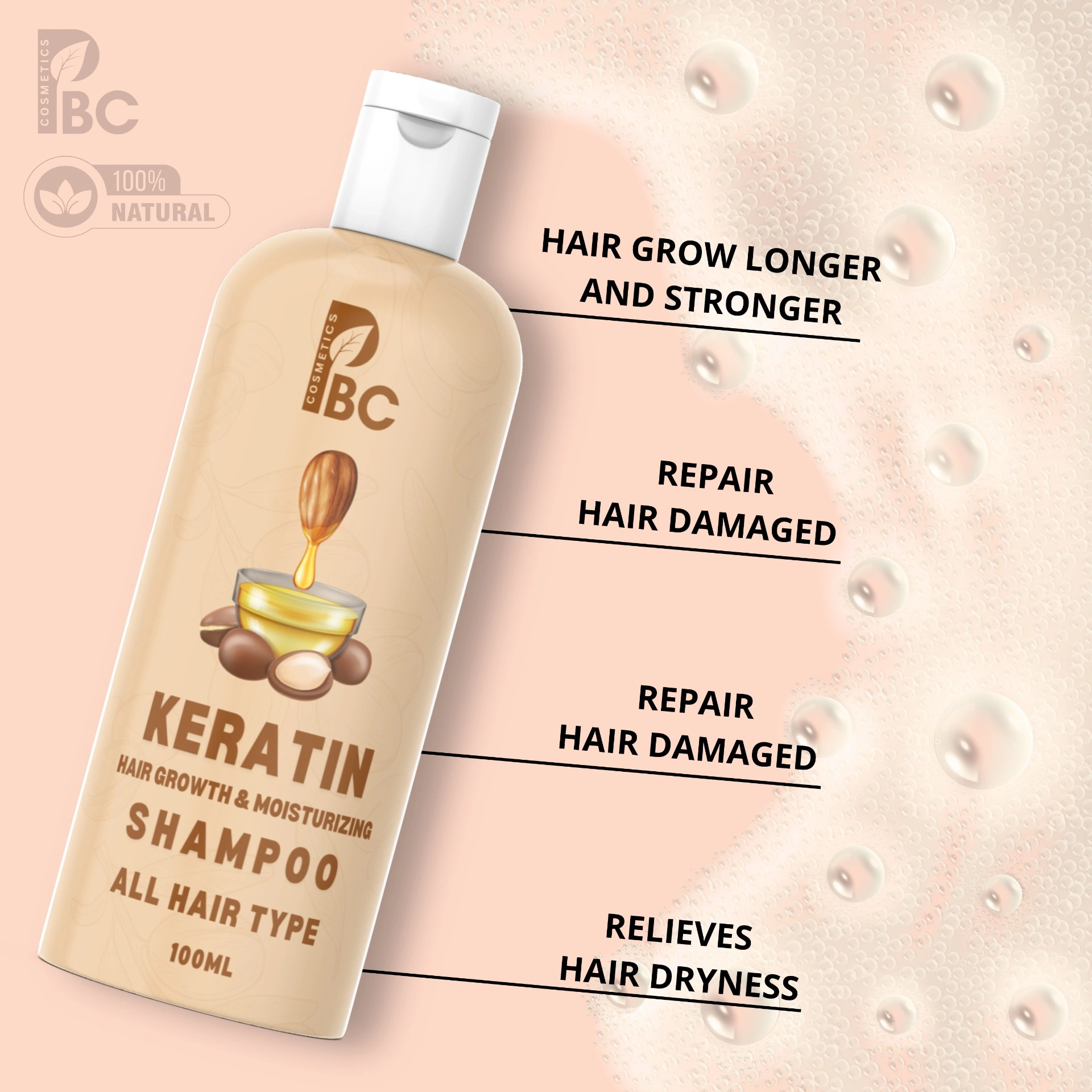 KERATIN SHAMPOO - (HAIR GROWTH & MOISTURIZING) - 100ml, All Hair Type, Men & Women