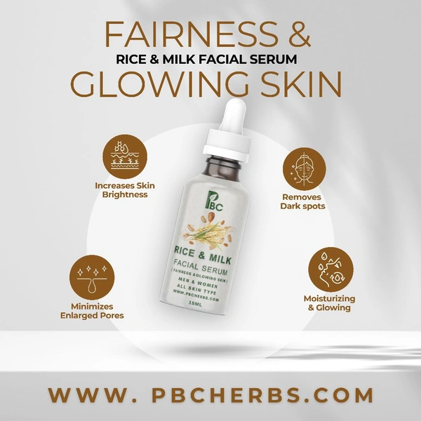 RICE & MILK FACIAL SERUM - 15ml - Glass Amr Bottle