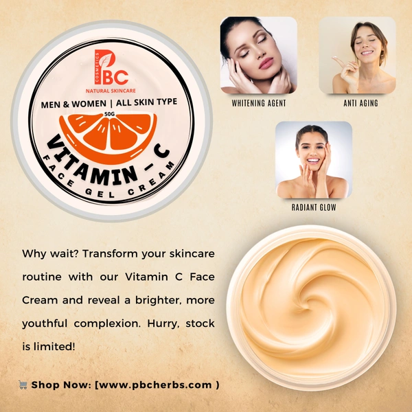 Whitening & Anti Aging ( VITAMIN C - FACE GEL CREAM ) - 50g, Daily Use ( Indoor ), All skin type, Men & Women, Whitening Fairness Glow Radiant.