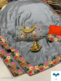Bhavina Women Dola Silk Saree with full Embroidery handbag