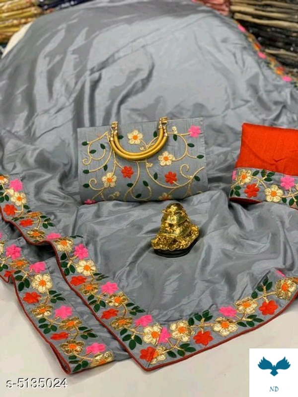 Bhavina Women Dola Silk Saree with full Embroidery handbag