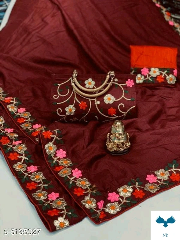 Bhavina Women Dola Silk Saree with full Embroidery handbag