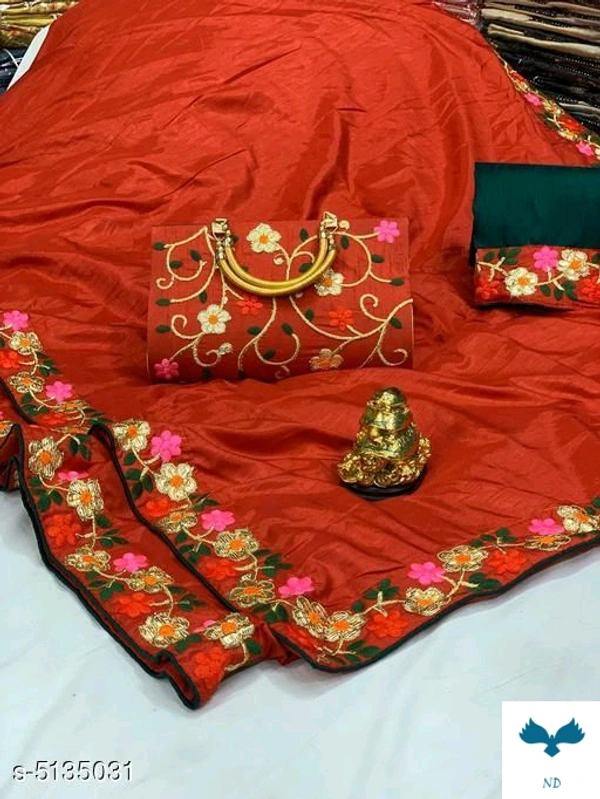 Bhavina Women Dola Silk Saree with full Embroidery handbag