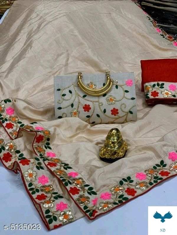 Bhavina Women Dola Silk Saree with full Embroidery handbag