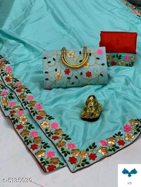 Bhavina Women Dola Silk Saree with full Embroidery handbag