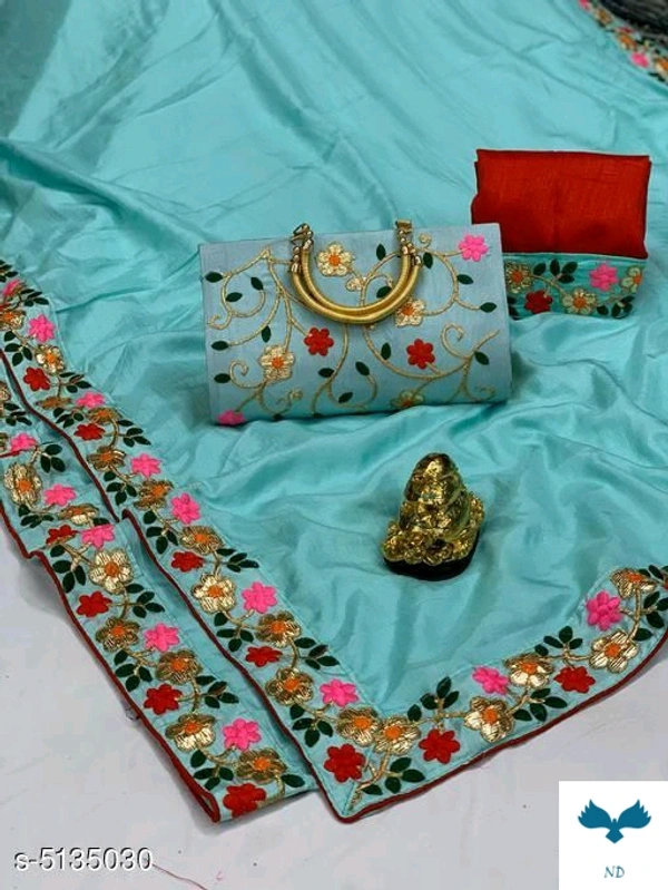 Bhavina Women Dola Silk Saree with full Embroidery handbag