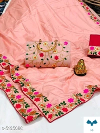 Bhavina Women Dola Silk Saree with full Embroidery handbag