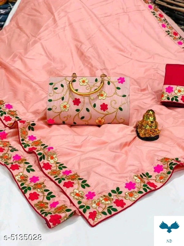 Bhavina Women Dola Silk Saree with full Embroidery handbag