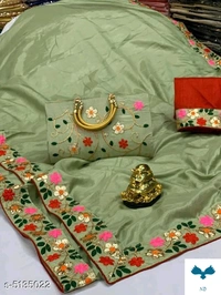 Bhavina Women Dola Silk Saree with full Embroidery handbag