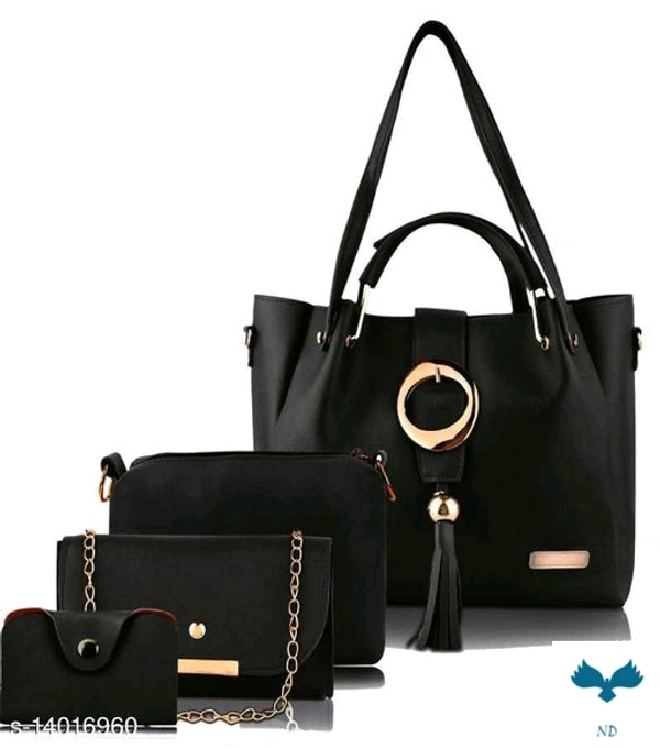 Trendy Women's Black PU Handbag set