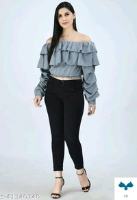 Solid Black Off Shoulder Top for Women - M