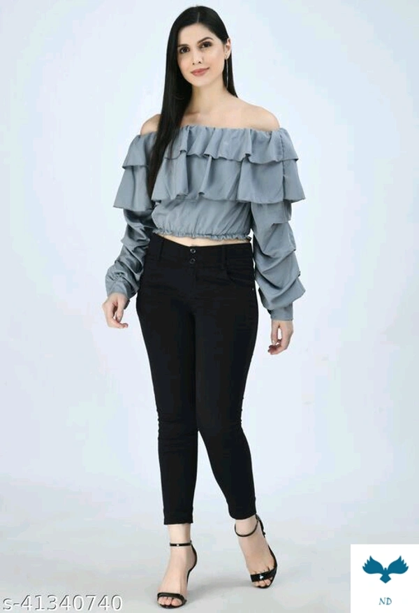 Solid Black Off Shoulder Top for Women - M