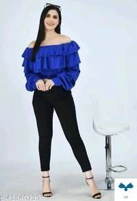 Solid Black Off Shoulder Top for Women - M