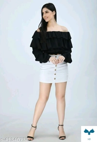 Solid Black Off Shoulder Top for Women - M