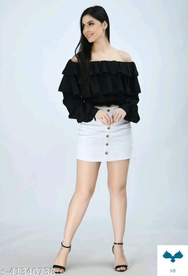 Solid Black Off Shoulder Top for Women - M