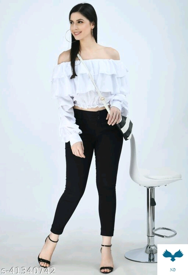 Solid Black Off Shoulder Top for Women - M