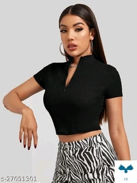 Half zipper crop top for women and girls - M