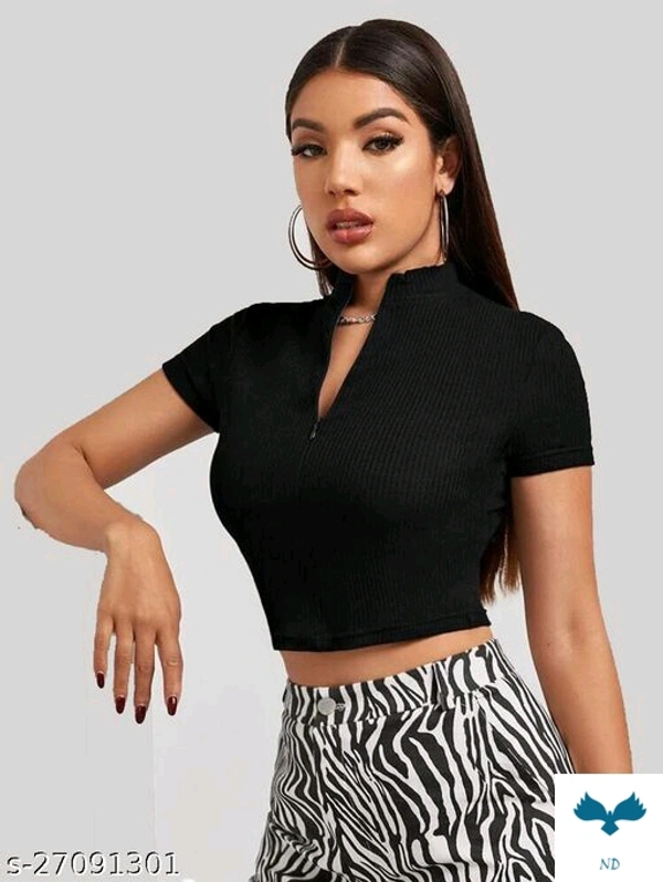 Half zipper crop top for women and girls - M