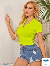Half zipper crop top for women and girls - M
