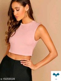 Sleeveless Solid Black Hosiery Crop Top (17-18"Inches) - Xl