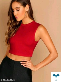 Sleeveless Solid Black Hosiery Crop Top (17-18"Inches) - Xl