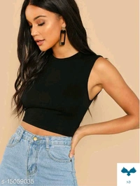 Sleeveless Solid Black Hosiery Crop Top (17-18"Inches) - Xl
