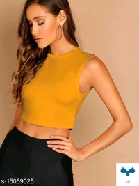 Sleeveless Solid Black Hosiery Crop Top (17-18"Inches) - Xl