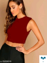 Sleeveless Solid Black Hosiery Crop Top (17-18"Inches) - Xl