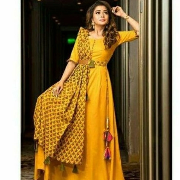 Yellow Anarkali Gown With Belt  & Duppata