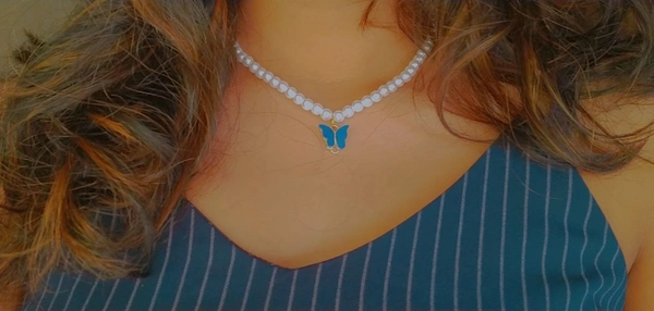 Pearl Butterfly Choker - purpl mesh