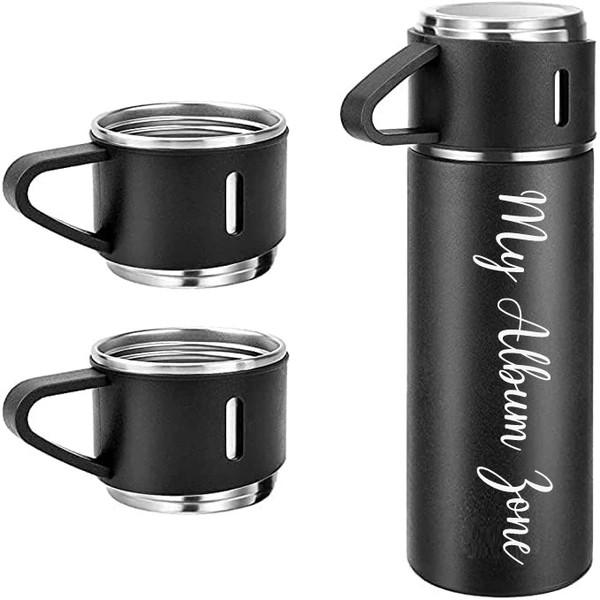 Vacuum Flask with 3 Cups Gifting set - Black Color