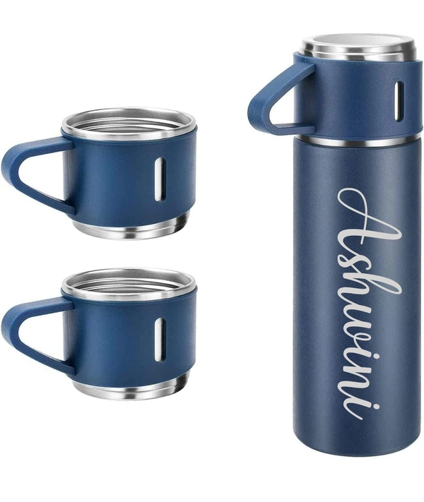 Vacuum Flask with 3 Cups Gifting set - Blue Color