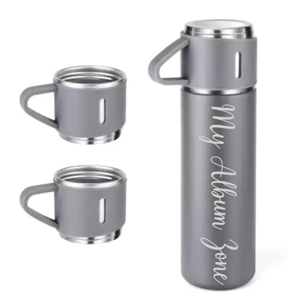 Vacuum Flask with 3 Cups Gifting set - Grey Color