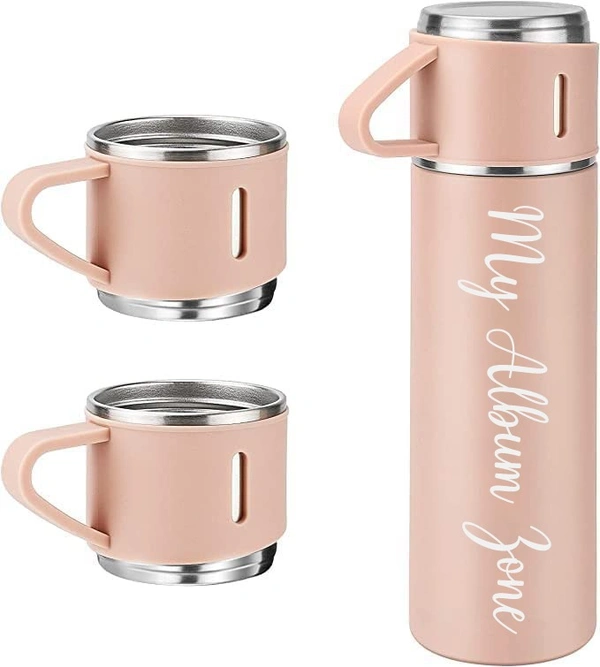 Vacuum Flask with 3 Cups Gifting set - Peach Color