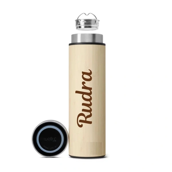 Steel Bamboo Wooden Bottle with Temperature Display