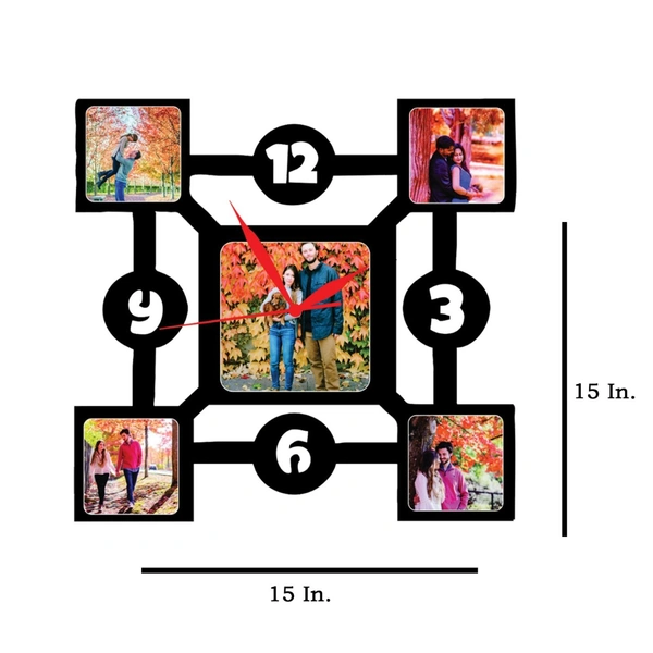 5 Pics With Clock - MDF Wall Collage Frame - SKU409