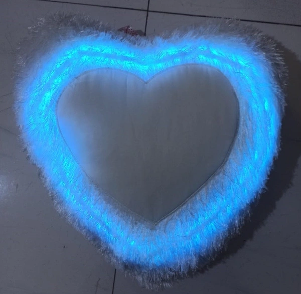 Blue LED Fur Pillow - Heart Shape